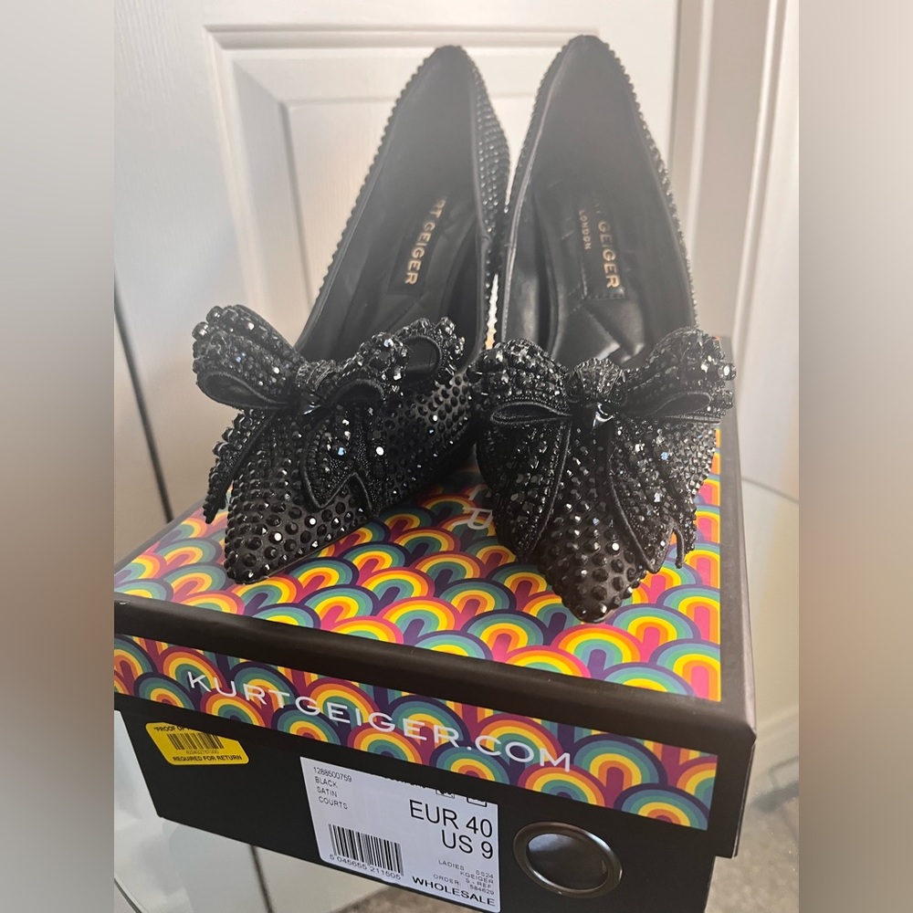 Kurt Geiger Black Embellished Bow Pumps